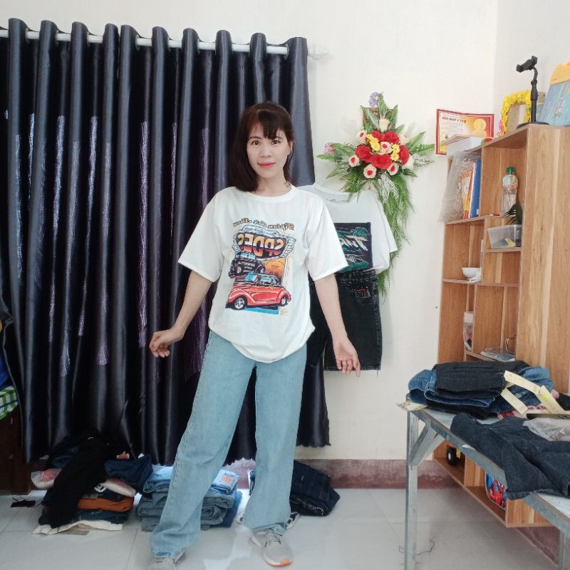 Quần jean nữ ống suông cạp lưng siêu cao chất mền đẹp cho phái đẹp | BigBuy360 - bigbuy360.vn