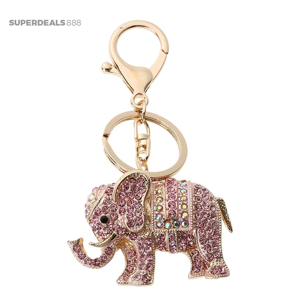 Móc khóa phối hình con voi đính đá thiết kế thời trang