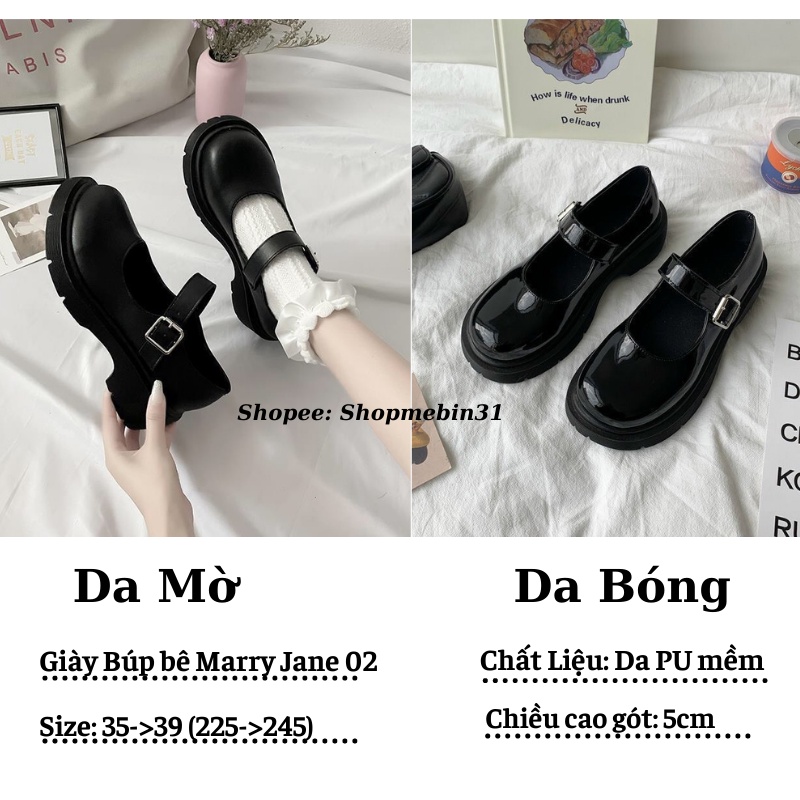 (Có Sẵn) Giày Lolita Giày Búp Bê Nữ Mary Jane Quai Ngang Cài Mũi Vuông đế 5 phân Phong Cách Hàn MJ 02