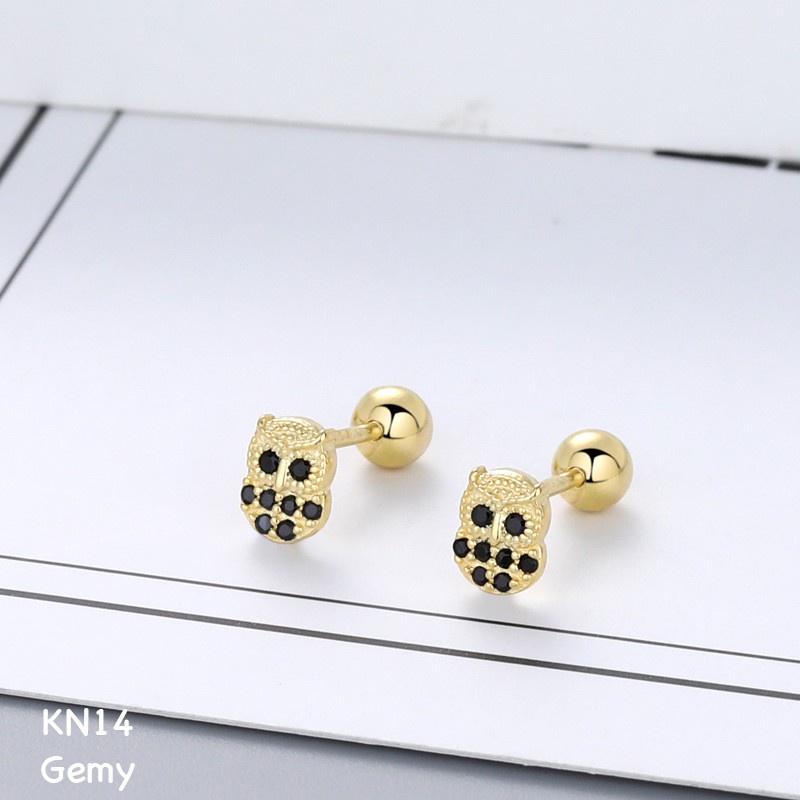 Khuyên tai nam bạc 925 mạ vàng mặt cú mèo đính đá chốt bi vặn cá tính, cực ngầu (1 chiếc) | GEMY SILVER KN14