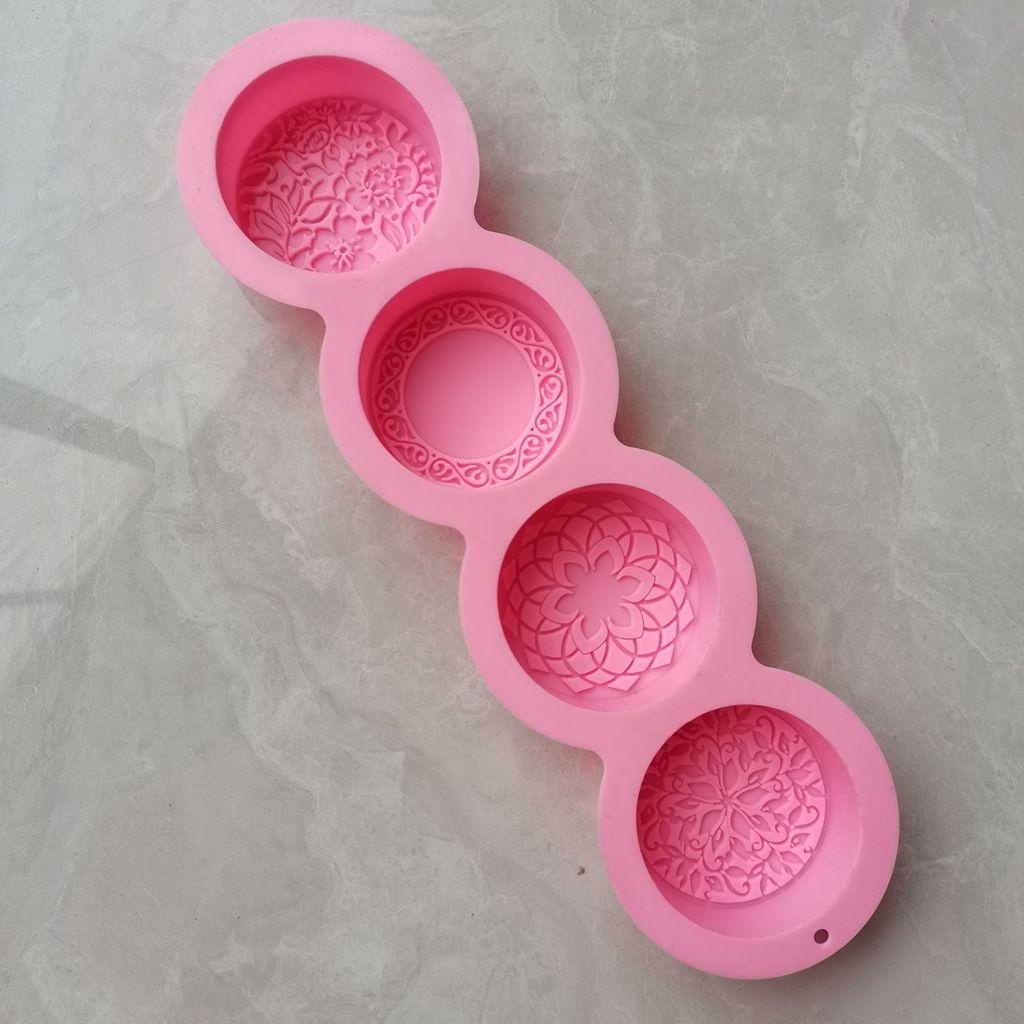 Khuôn Làm Bánh Trung Thu 3D 4 Ngăn Hình Hoa 4 Kiểu Bằng Chất Liệu Cấp Thực Phẩm DIY