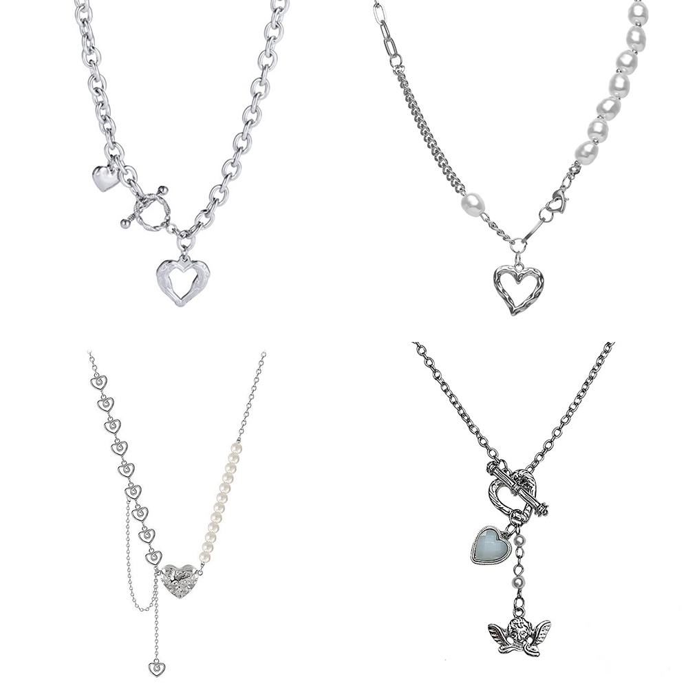 Dây chuyền Hishop mặt hình trái tim phối ngọc trai giả sành điệu