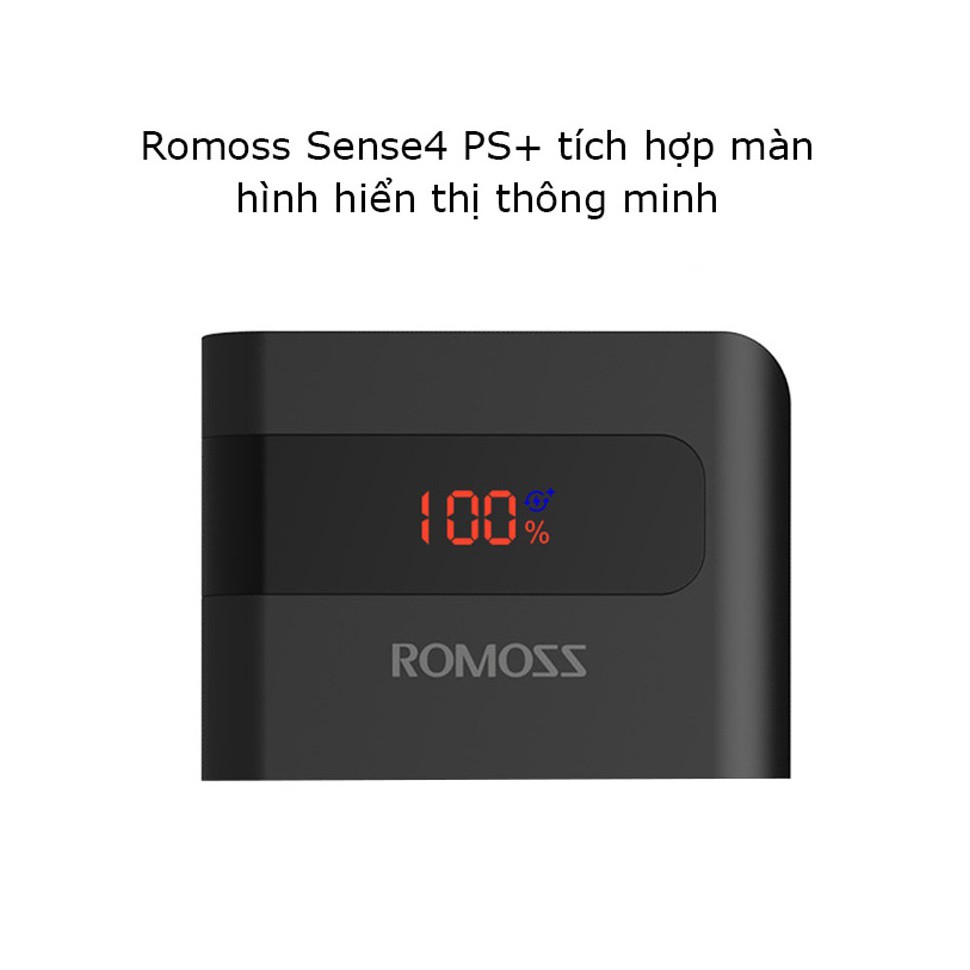 Pin sạc dự phòng Romoss Sense4 PS+ 10000mAh 2 cổng input/output, hỗ trợ QC3.0/PD18W/FCP - Hãng phân phối