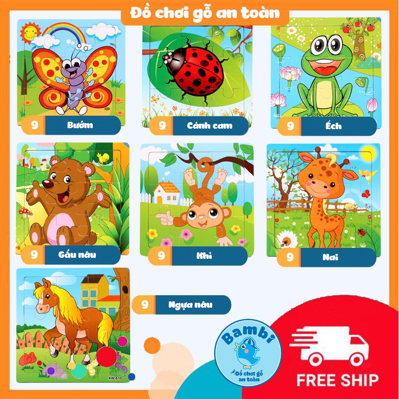 9 miếng] Đồ chơi tranh ghép hình gỗ puzzle - Bộ ghép hình - Tranh xếp hình