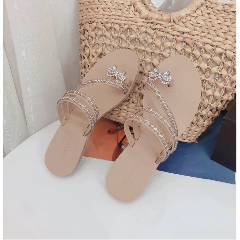 Dép kẹp xỏ ngón đính xoàn nơ bướm xinh N01