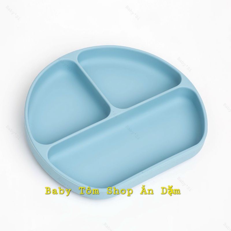 Khay ăn dặm silicon có đế hút chống đổ hình Tròn,hình Gấu NPP Baby Tôm