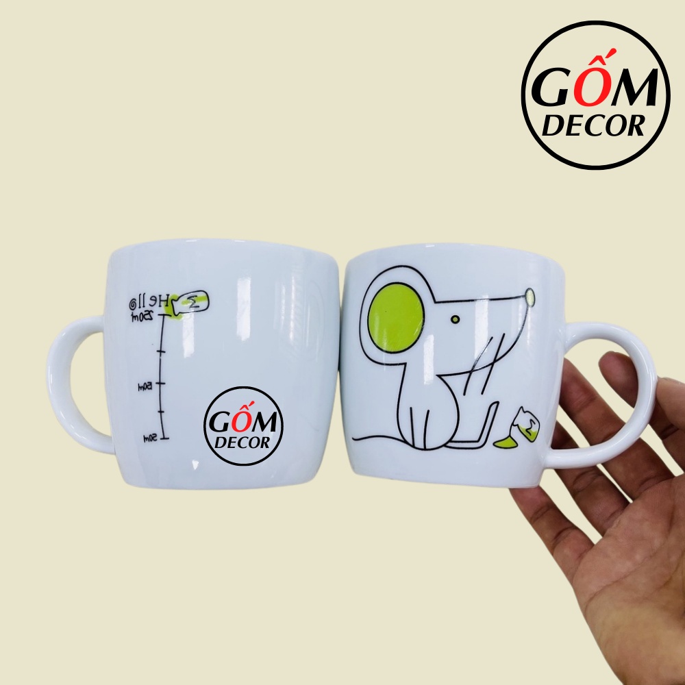 Cốc uống nước cute 12 con giáp may mắn, có quai phong thủy hộ mệnh dung tích 300ml