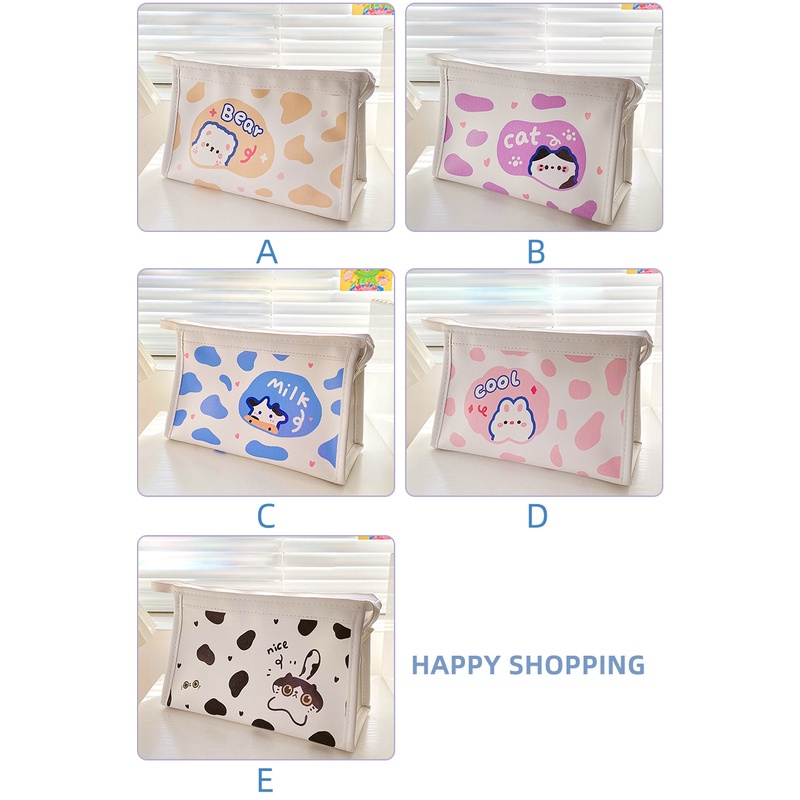 Bóp bút họa tiết con bò hoạt hình dễ thương công suất lớn dùng đựng bút mĩ phẩm tiện lợi