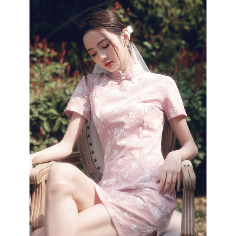 Đầm Sườn Xám Cách Tân Dáng Ngắn Thời Trang Mùa Hè Cho Nữ