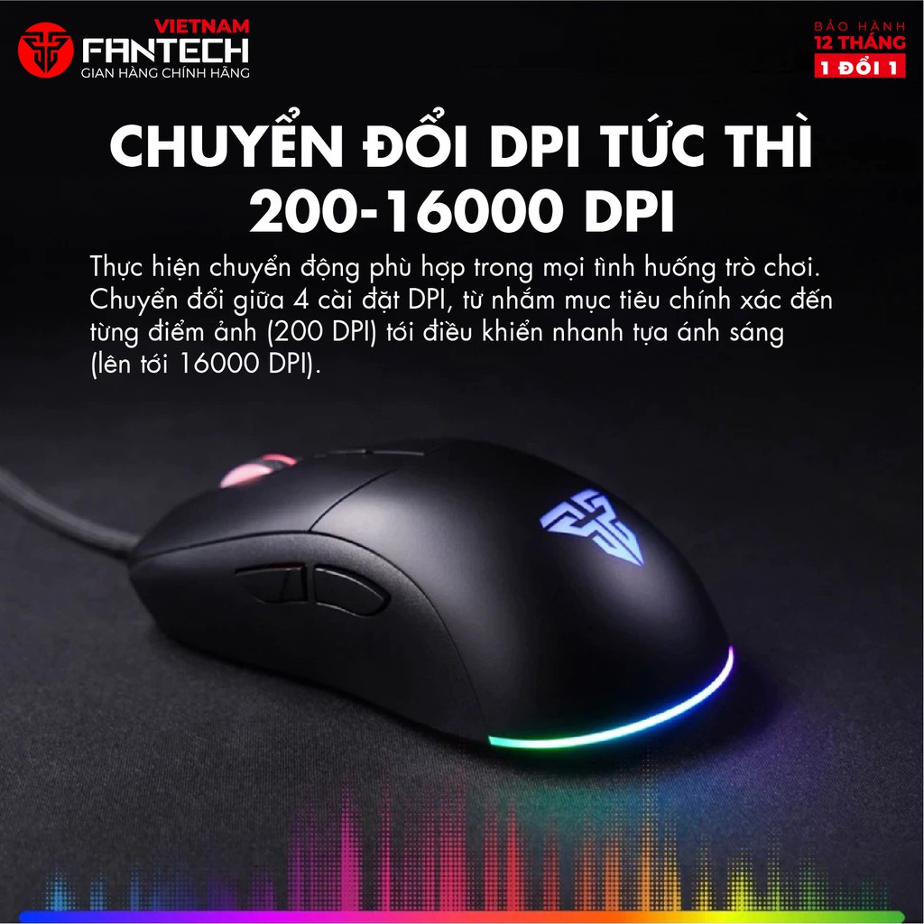 Chuột Gaming Cao Cấp FANTECH UX3 HELIOS 16000DPI Switch Huanno 6 Phím Macro Phần Mềm Tùy Chỉnh Riêng LED RGB