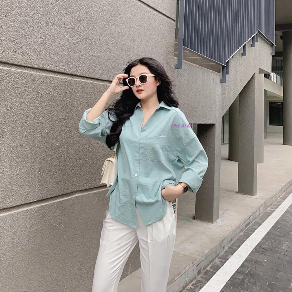 Áo sơ mi nữ trắng dài tay form rộng chất lụa hàn  công sở