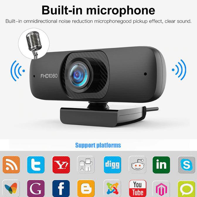 Webcam Giausa C60 full Hd 1080P, góc rộng, màu đen | BigBuy360 - bigbuy360.vn