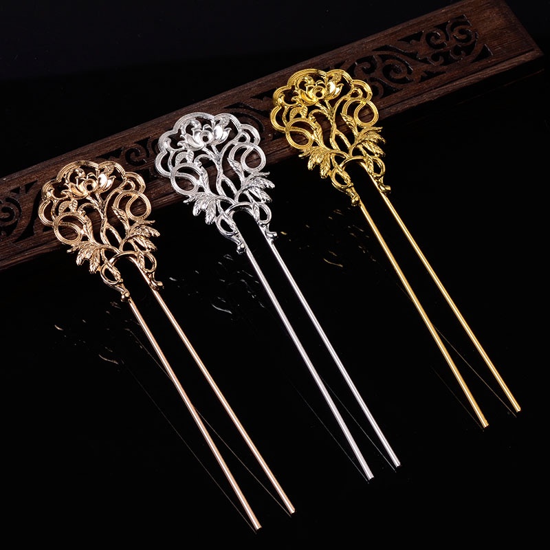 Xương Trâm Chữ U Kèm Đế Vân Đài Sen - Phụ Kiện Làm Đồ Cổ Trang, Trang Sức Handmade