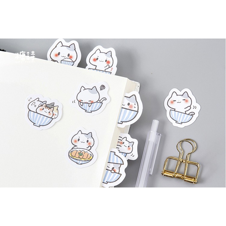 Hộp 45 miếng sticker mẫu mèo con trong tô