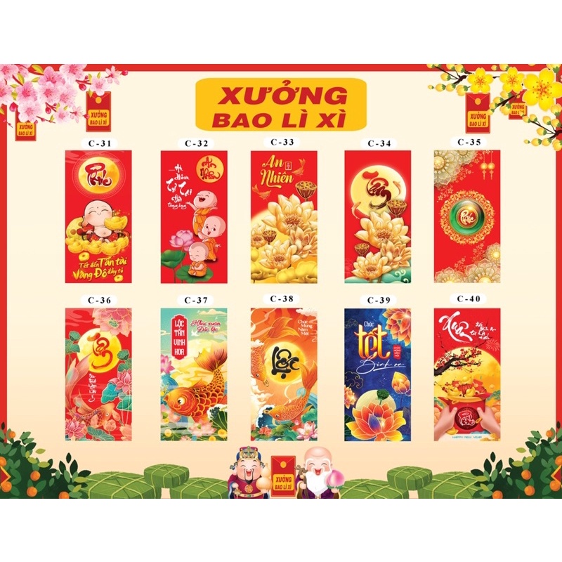 Xấp 10 bao lì xì cực đẹp 2024 giáp thìn bán lẻ giá sỉ, bao lì xì tết