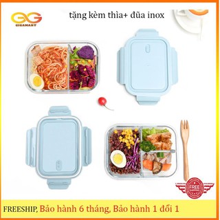Hộp đựng cơm ❤️FREESHIP❤️ Hộp đựng cơm thuỷ tinh  chịu nhiệt chia ngăn Nhật Bản, có 4 khóa đóng kín,