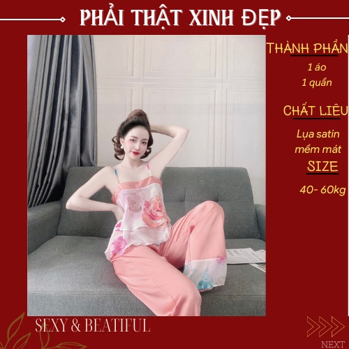 Bộ Đồ Ngủ Mặc Nhà Nữ  ⚡ SIÊU HOT ⚡ Lụa Chiffon Siêu Mịn, Sang Chảnh [ Size < 60kg] - Sun shop | BigBuy360 - bigbuy360.vn