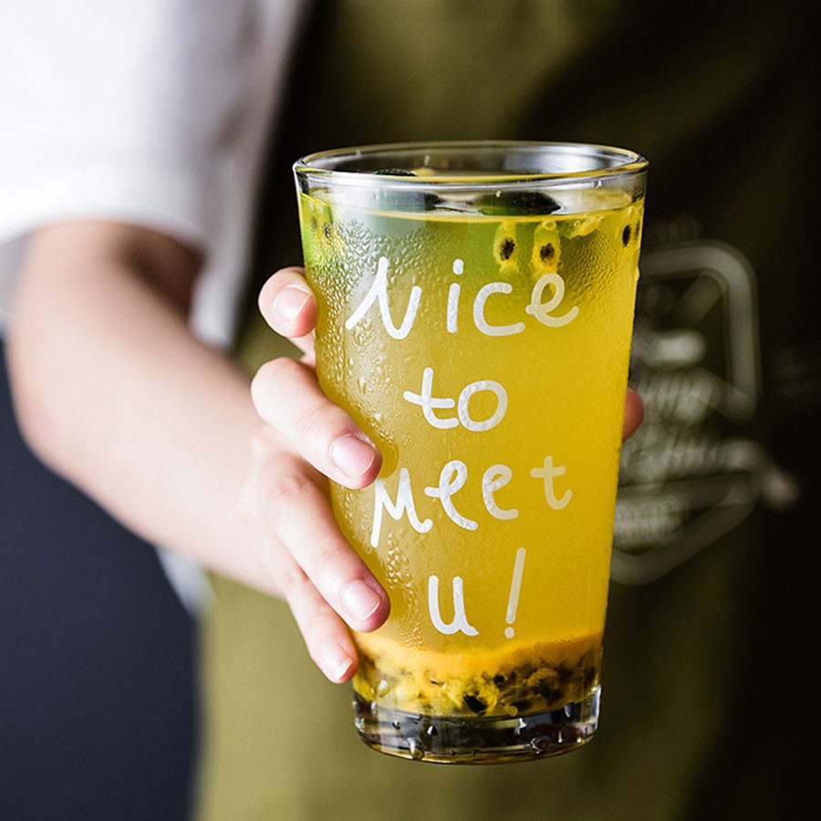 Cốc Thuỷ Tinh [𝐍𝐞𝐰] - Ly Thuỷ Tinh Uống Trà, Uống Nước, Cà Phê, Sinh Tố, Nhiều Mẫu Chữ, Có Vạch Chia ml- C07