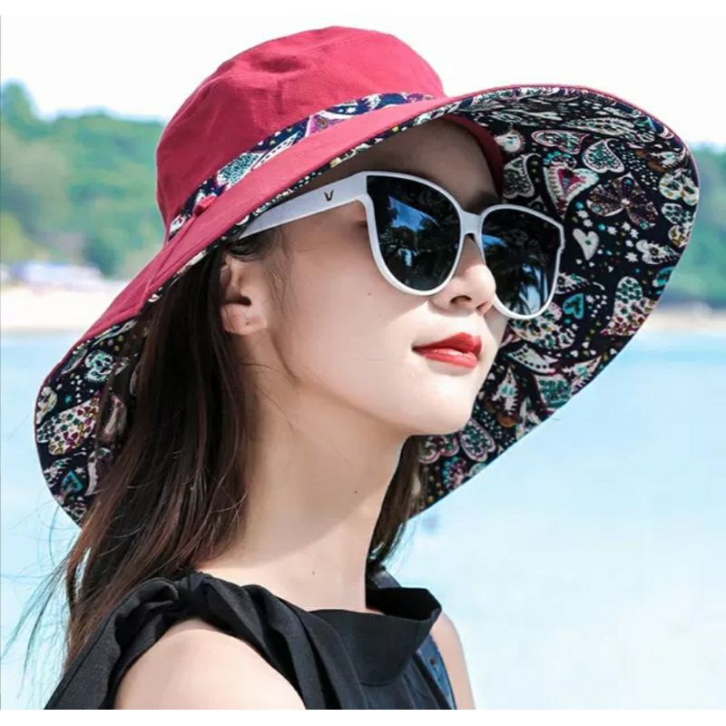 Mũ rộng vành đội 2 mặt gấp gọn, nón đi biển rộng vành