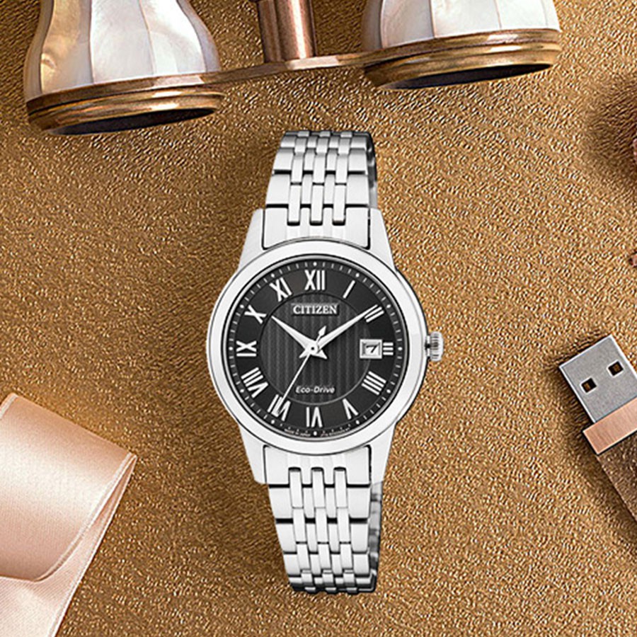 Đồng Hồ Nữ Citizen Dây Thép Không Gỉ FE1080-51E - Mặt Đen (Sapphire)