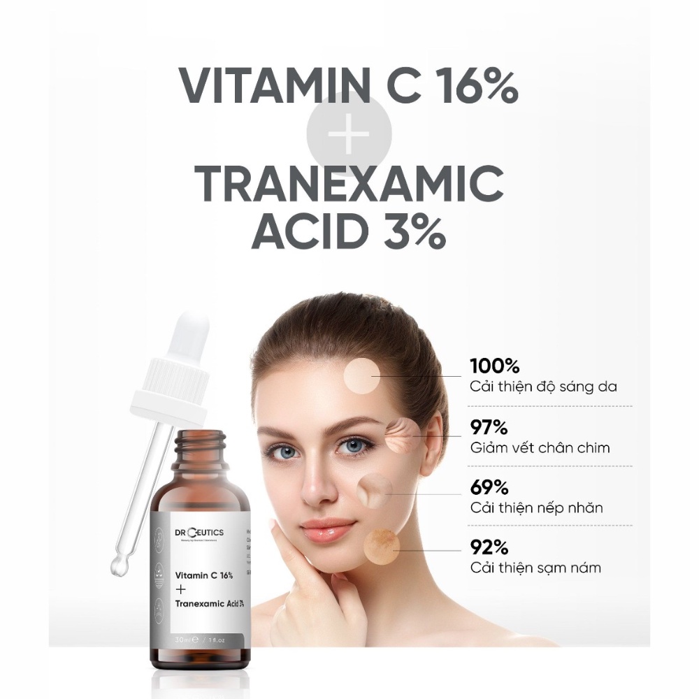 Serum DrCeutics Vitamin C 16% + Tranexamic Acid 3% 30ml giúp da trắng sáng  đều màu, giảm thâm nám | Shopee Việt Nam