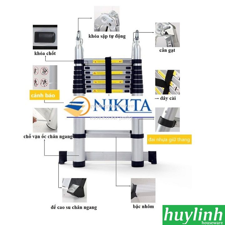 Thang nhôm rút đôi chữ A Nikita AI50 - 5 mét