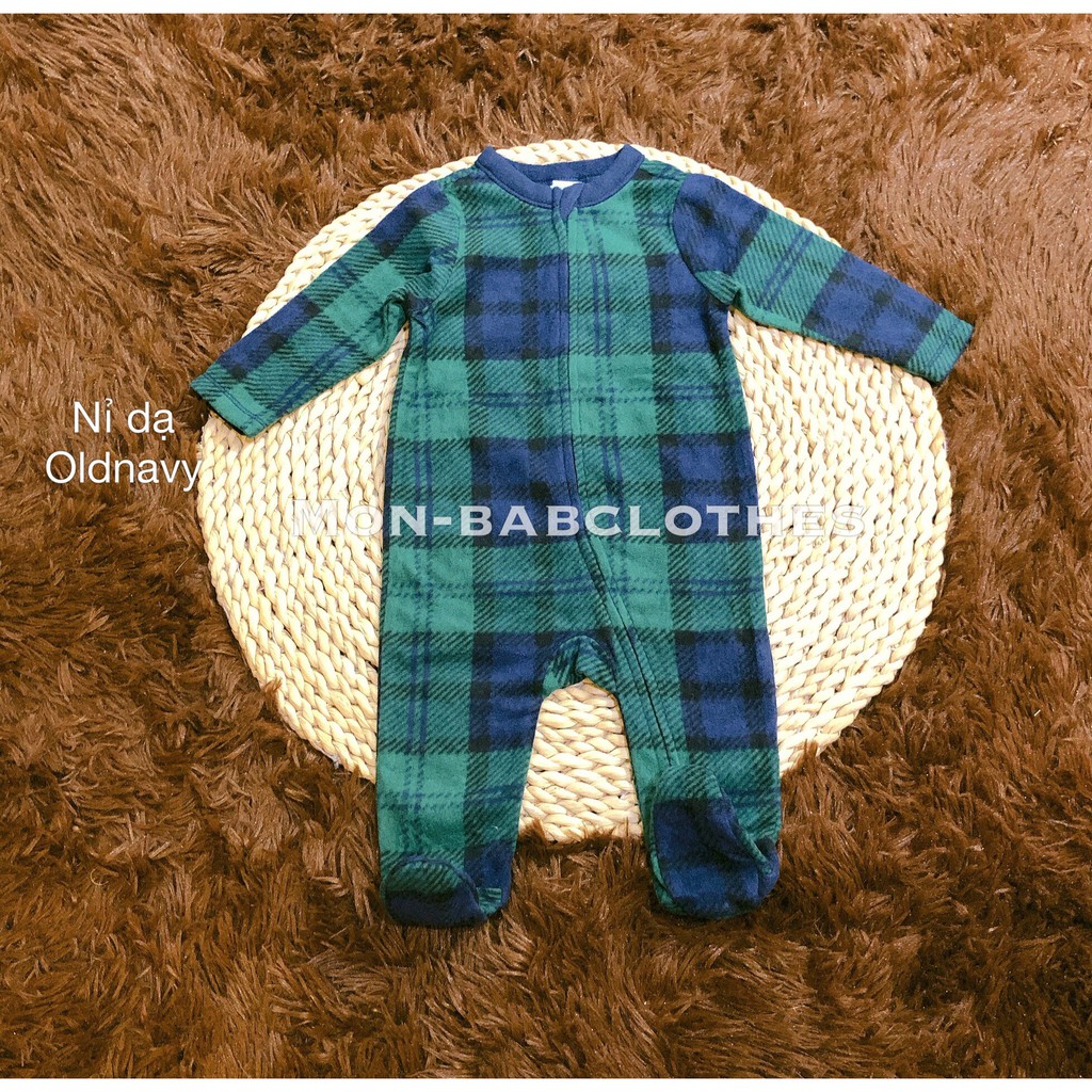 Sleep suit nỉ dạ - Caro rêu [oldnavy]