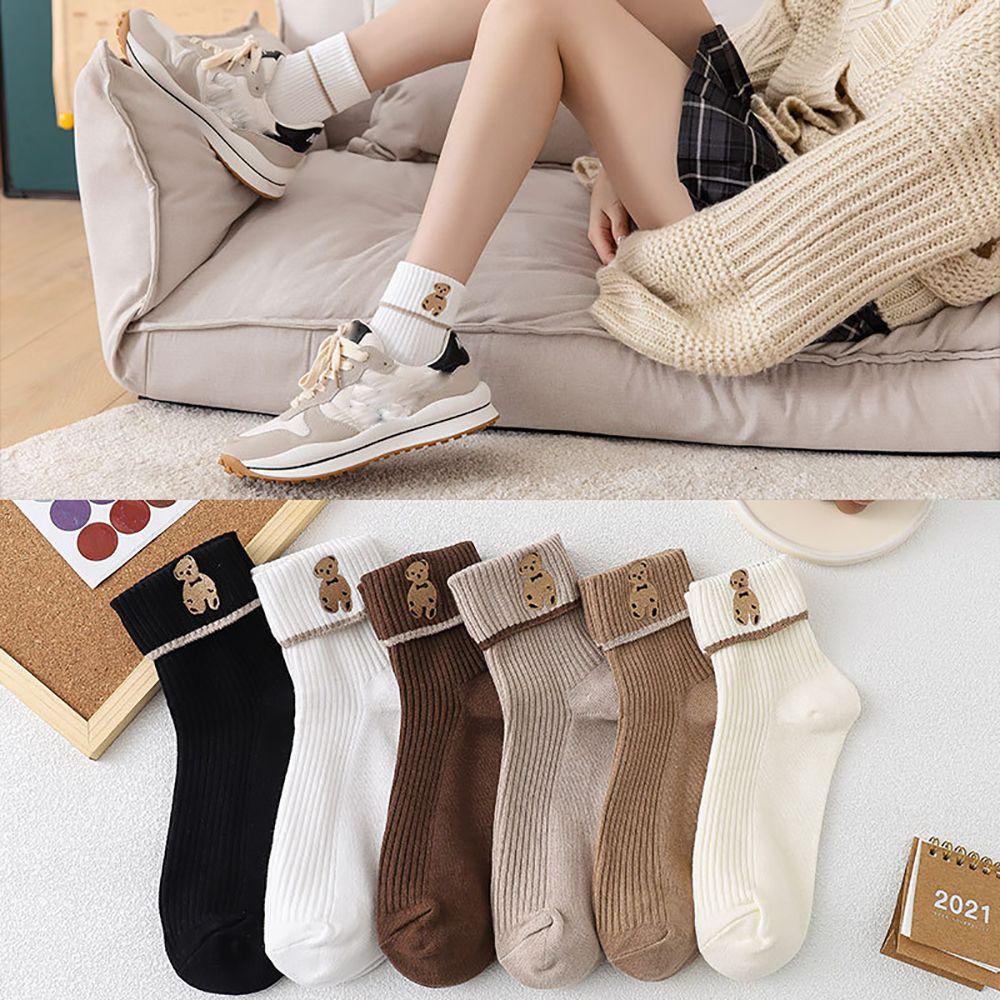 Vớ Kẻ Sọc Thêu Hình Gấu Dễ Thương Cho Nữ