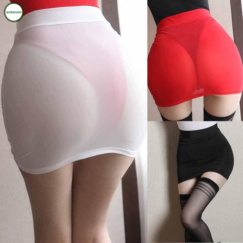 GORGEOUS~Váy ống mini ôm dáng xuyên thấu sáng bóng cho nữ