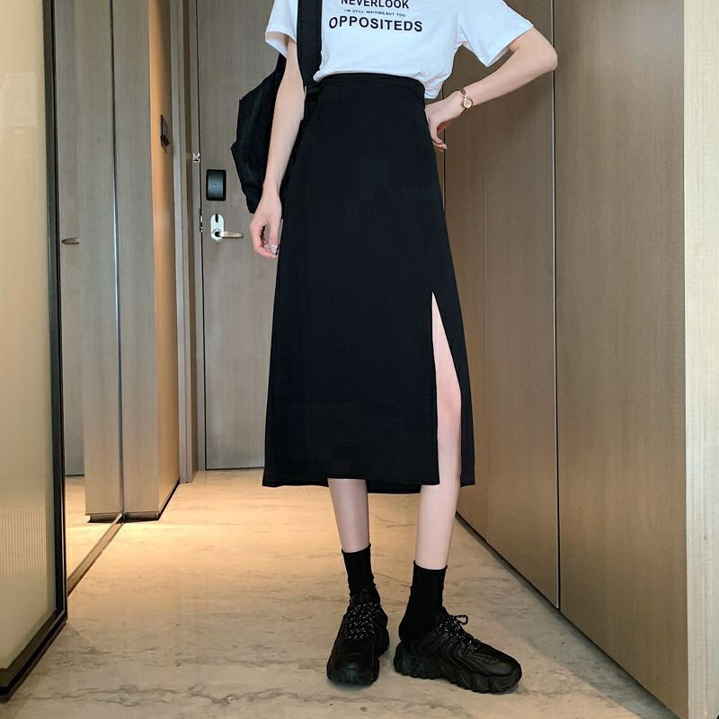 Chân Váy Midi Skirt Xẻ Tà ulzzang style kè video ảnh thật CV808