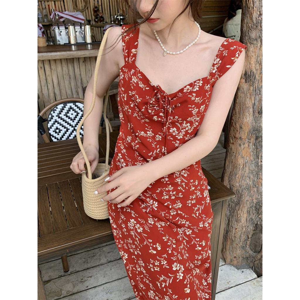 Đầm Dây Hoa Vải Chiffon Mỏng Thời Trang Mùa Hè 61894 Màu Đen