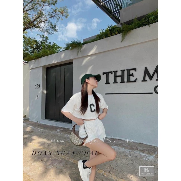 BỘ cotton in chữ C + quần sooc chun