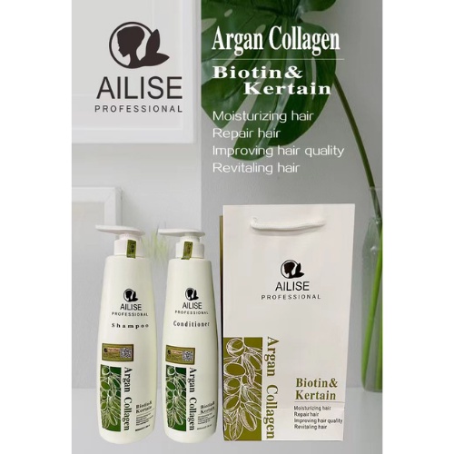 Cặp Dầu Gội Xả Ailise Argan Collagen 800ml x2. Phục Hồi Và Giúp Nhanh Mọc Tóc, Tái Tạo Nang Tóc.  RIN_chan
