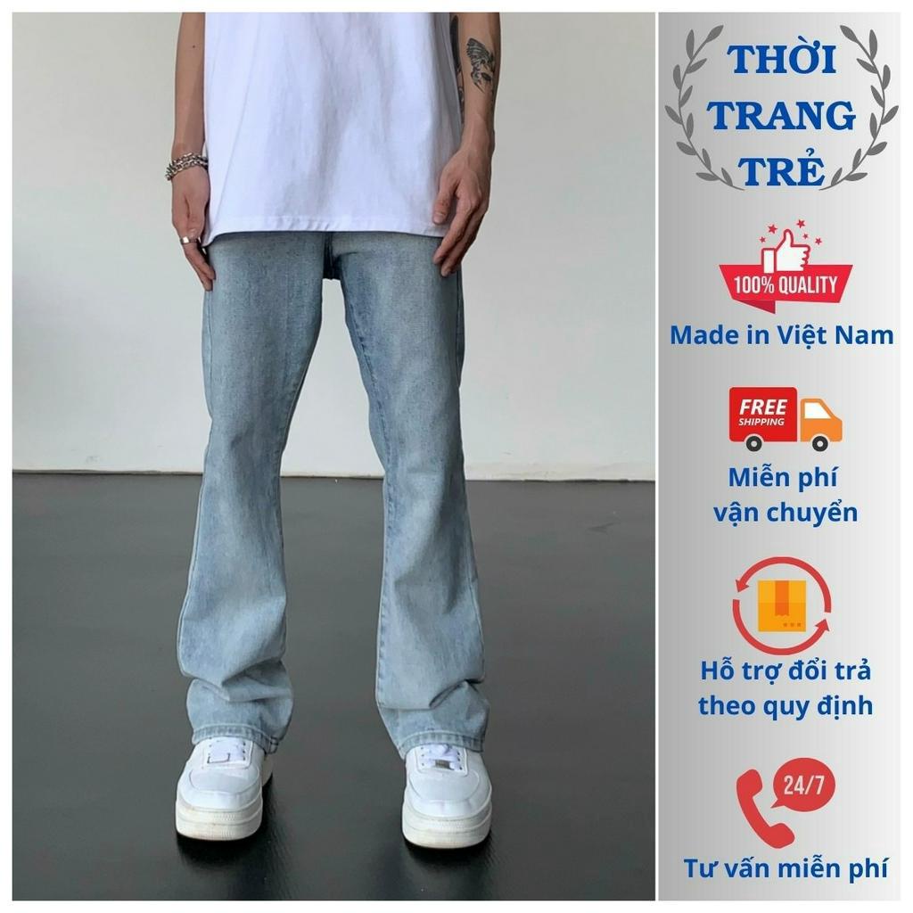 Quần bò nam ống loe trơn hot trend mới nhất-Quần jean nam 3 màu đen, xanh chuối, xanh dương vnxk cao cấp loại 1