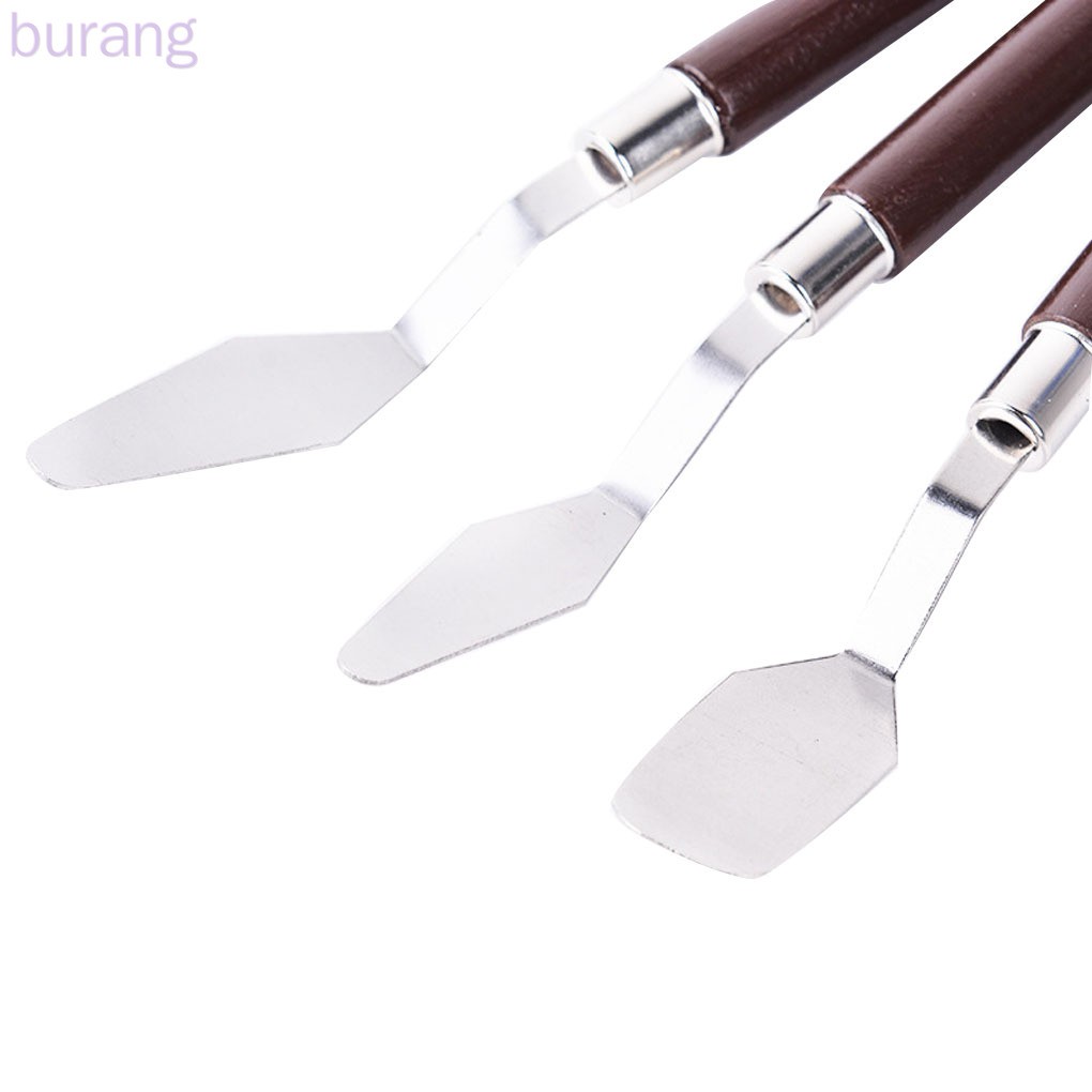Bộ 3 sạn trộn bảng màu sơn dầu acrylic bằng kim loại thép không gỉ cán gỗ