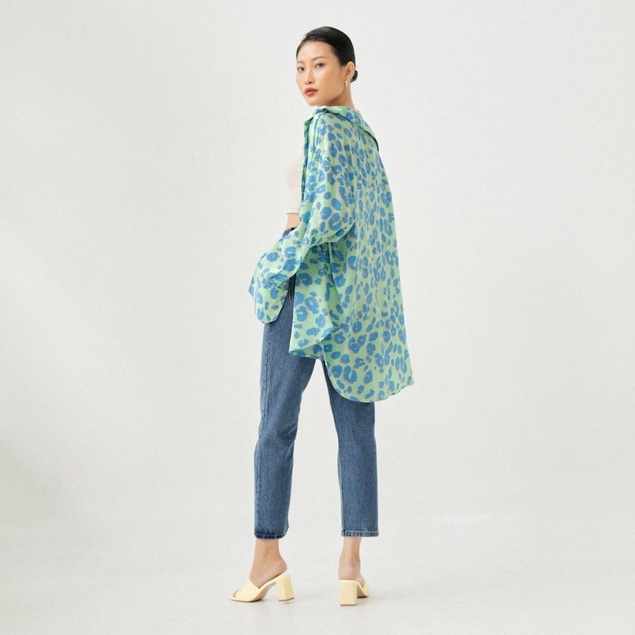 Quần Jeans Cotton Nữ Lưng Cao Form Straight Jeans Ống Đứng Màu Aqua Blue  - Weier.Q