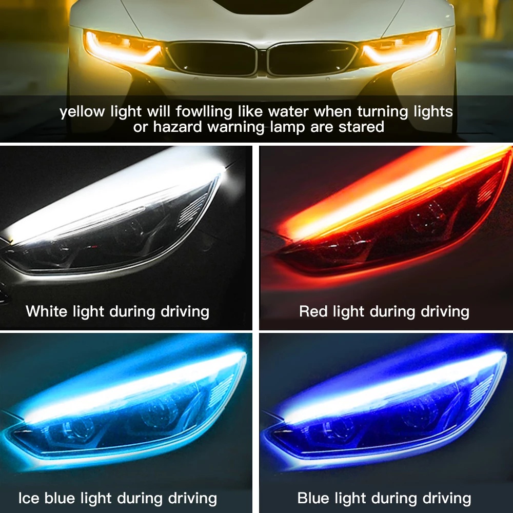 Dây Đèn LED DRL 12v Ánh Sáng Trắng/ Vàng Chống Thấm Nước Cho Xe Hơi