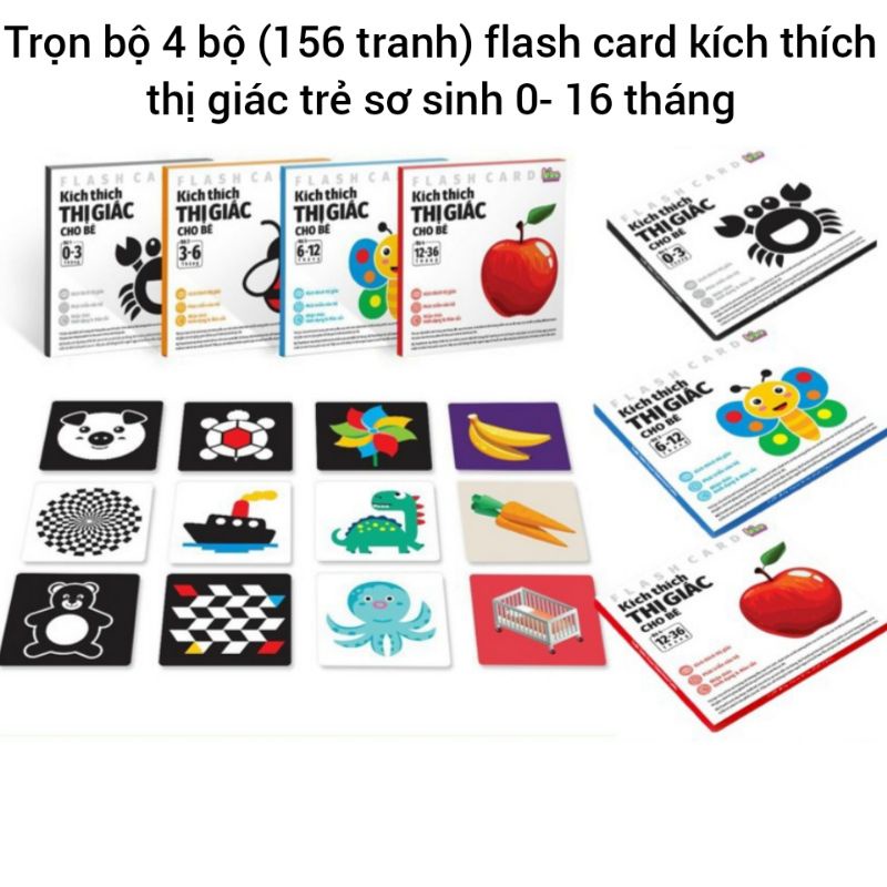 Trọn bộ 4 độ tuổi(158 tranh) flash card kích thích thị giác trẻ sơ sinh 0-16 tháng