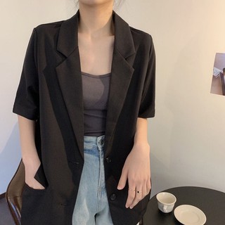 Áo Khoác blazer Tay Ngắn Màu Đen Thời Trang Cho Nữ