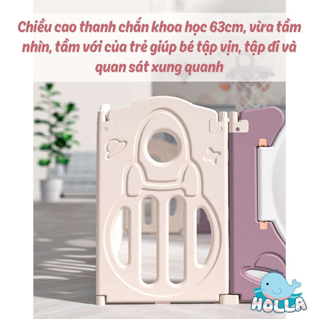 Quây bóng nhựa full (thêm cầu trượt, xích đu, ngựa bập bênh) cột bóng rổ tên lửa CAYABE Holla màu hồng tím