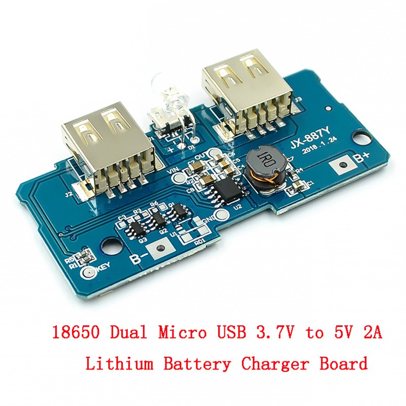 18650 Dual Micro USB 3.7V đến 5V 2A Tăng cường Ngân hàng điện di động Bộ sạc pin Lithium Bo mạch PCB Tự làm 18650 Mô-đun nâng cấp có đèn Led