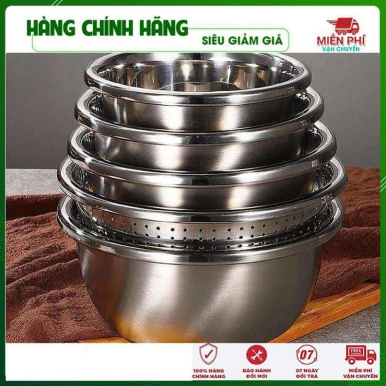 Bộ Thau Inox 5 Món [Rổ Inox] Đồ Gia Dụng