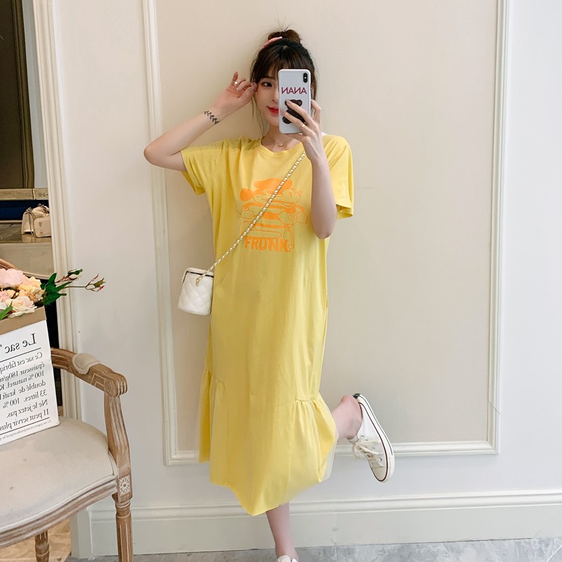 Đầm Thun Cotton Tay Ngắn In Họa Tiết Thời Trang Mùa Hè Mới Cho Nữ