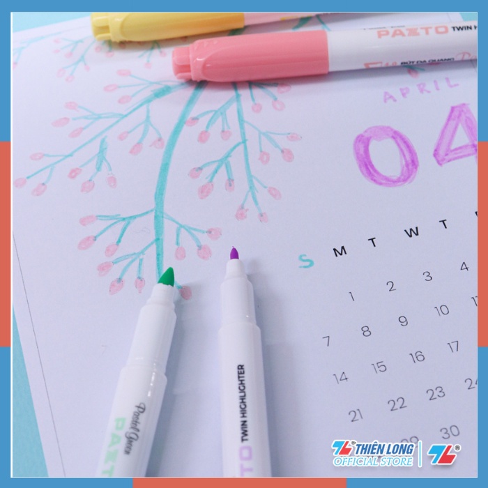 Bút dạ quang 2 đầu màu Pastel Thiên Long Pazto HL016 - Bút dạ quang rửa được - Không để lại vết khi Photocopy
