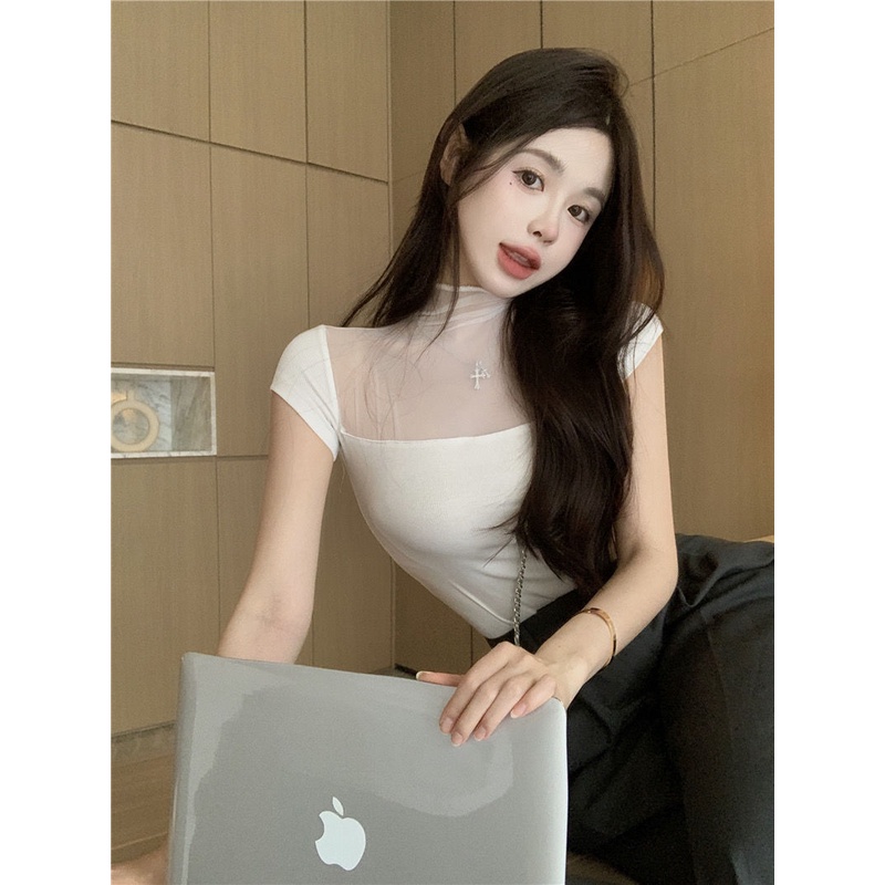 Áo Thun Lưới Tay Ngắn Cổ Cao Ôm Dáng Phong Cách Mùa Hè Mới