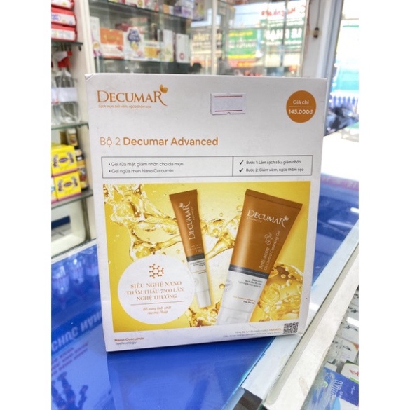 Combo Decumar Advanced gồm 01 gel ngừa mụn 20gr và 01 sữa rửa mặt dạng Gel Decumar Clean 50gr ngừa mụn thâm viêm đầu đen