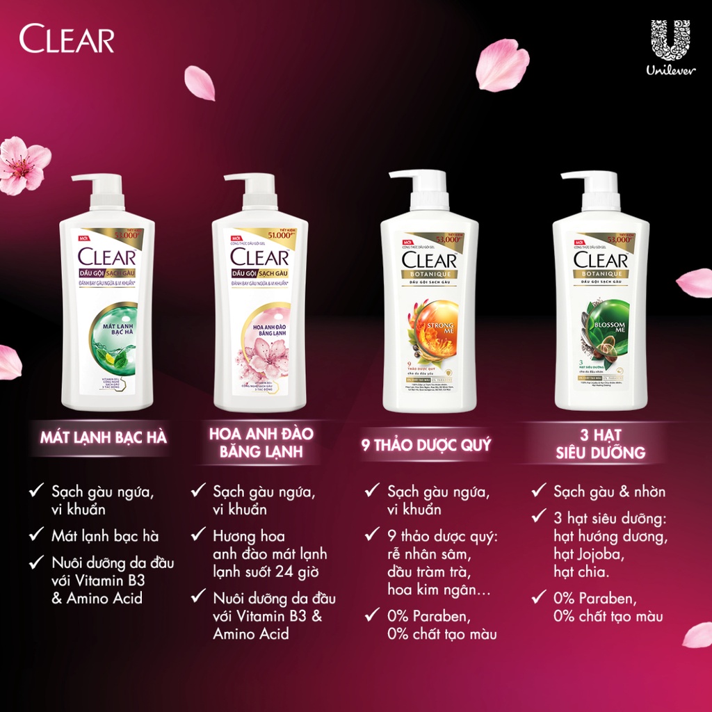 Dầu gội đầu Clear Cho Tóc Sạch Gàu Và Thơm mát suốt 24 Giờ 630g.