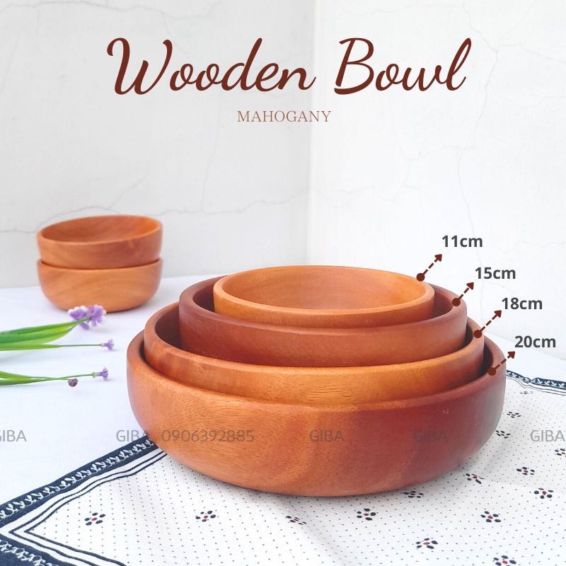 Tô gỗ poke bowl chén bát gỗ đựng salad hàng việt nam gỗ nguyên khối GIBA