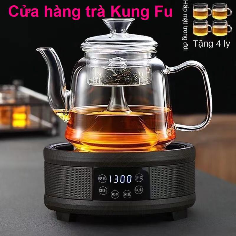 Máy pha trà thủy tinh dày, hấp ấm trà, đen, giữ ấm, đun nước, bếp sứ điện, bộ gia dụng