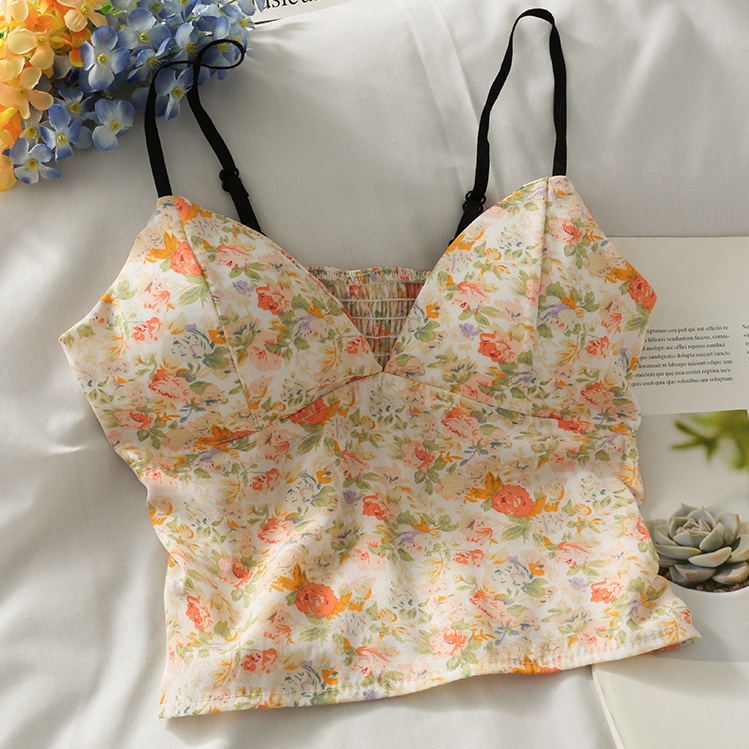 Áo Hai Dây Dáng Ôm Vải Voan In Hoa Kiểu Retro Thời Trang Mùa Hè Cho Bạn Gái